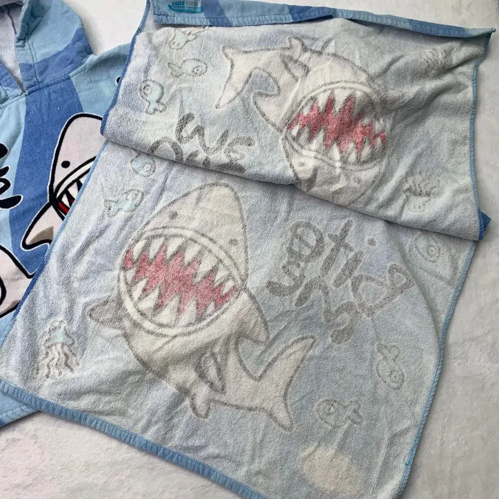 Earth Nymph Design Lot of 2 Kid Hooded Towels Shark Bite Me Hawaii Kauai